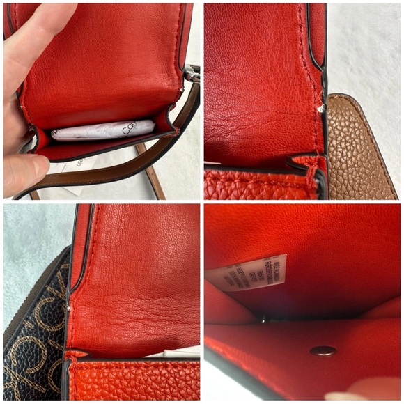 Calvin Klein Women's Bella Multi Crossbody Purse Wallet Coin Pouch Red Brown - Picture 7 of 16